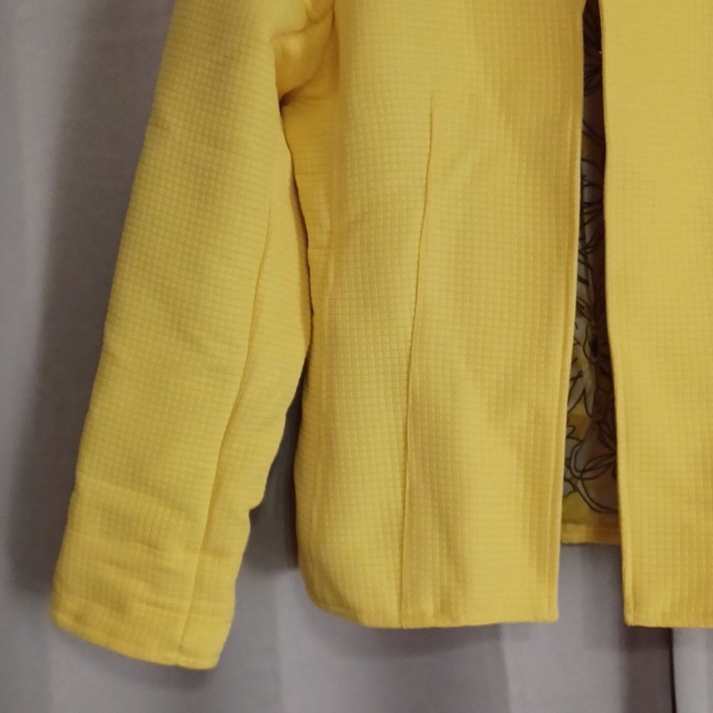 Sara Isabella Bright Yellow Square Textured Jacket Open Front Floral Lined Sz S - Picture 8 of 15